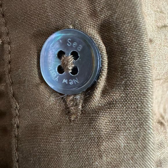 SEA Sevyn Seersucker Dress Size Large Long Sleeve Tobacco Brown Ruffle - Picture 11 of 16